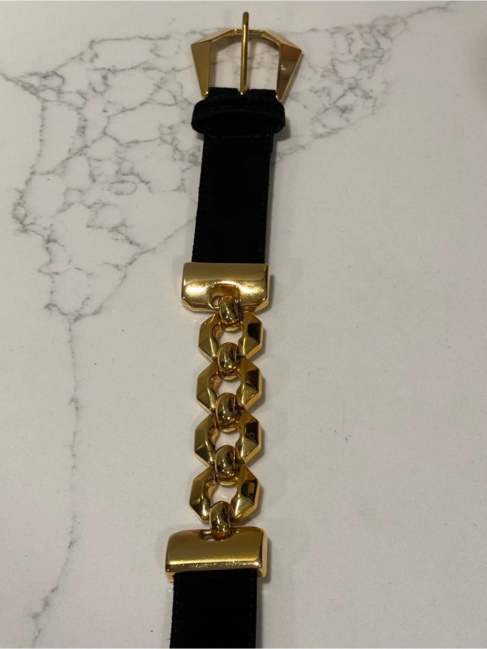 Vintage The Limited Black Suede and Leather Gold Chain Belt